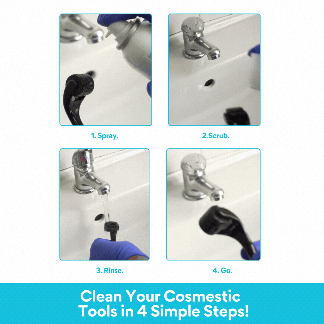 How to clean cosmetic tools using a disinfectant spray in four simple steps