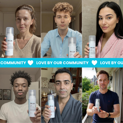 Customers holding CS500 razor disinfectant spray as part of their routine